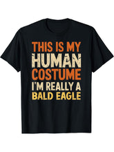 This Is My Human Costume I'm Really Bald Eagle Halloween T-Shirt 180G 100% Cotton Printed Round Neck Short-Sleeve T-Shirt, Gifts for Men Dad Husband Grandpa, S-XXXL, Black