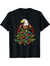Xmas Bald Eagle Pile Up Christmas Tree T-Shirt 180G 100% Cotton Printed Round Neck Short-Sleeve T-Shirt, Gifts for Men Dad Husband Grandpa, S-XXXL, Black