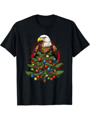 Xmas Bald Eagle Pile Up Christmas Tree T-Shirt 180G 100% Cotton Printed Round Neck Short-Sleeve T-Shirt, Gifts for Men Dad Husband Grandpa, S-XXXL, Black