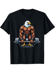 Workout Gym Bald Eagle Deadlift Weightlifting T-Shirt 180G 100% Cotton Printed Round Neck Short-Sleeve T-Shirt, Gifts for Men Dad Husband Grandpa, S-XXXL, Black