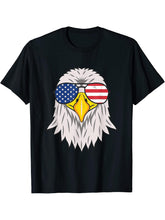 Patriotic Eagle 4th Of July USA American Flag Bald Eagle T-Shirt 180G 100% Cotton Printed Round Neck Short-Sleeve T-Shirt, Gifts for Men Dad Husband Grandpa, S-XXXL, Black