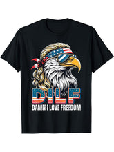 DILF Damn I Love Freedom Bald Eagle Patriotic 4th Of July T-Shirt 180G 100% Cotton Printed Round Neck Short-Sleeve T-Shirt, Gifts for Men Dad Husband Grandpa, S-XXXL, Black