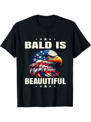 Bald Is Beautiful 4th of July Independence Day Bald Eagle T-Shirt 180G 100% Cotton Printed Round Neck Short-Sleeve T-Shirt, Gifts for Men Dad Husband Grandpa, S-XXXL, Black