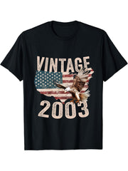 Vintage 2003 Bald Eagle American Flag Country T-Shirt 180G 100% Cotton Printed Round Neck Short-Sleeve T-Shirt, Gifts fo