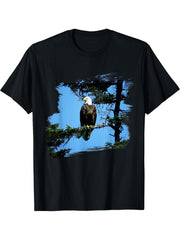 American Bald Eagle Pine Summer T-Shirt 180G 100% Cotton Printed Round Neck Short-Sleeve T-Shirt, Gifts for Men Dad Husband Grandpa, S-XXXL, Black