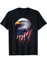 Patriotic Bald Eagle American Flag 4th Of July T-Shirt 180G 100% Cotton Printed Round Neck Short-Sleeve T-Shirt, Gifts for Men Dad Husband Grandpa, S-XXXL, Black