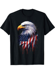 Patriotic Bald Eagle American Flag 4th Of July T-Shirt 180G 100% Cotton Printed Round Neck Short-Sleeve T-Shirt, Gifts for Men Dad Husband Grandpa, S-XXXL, Black