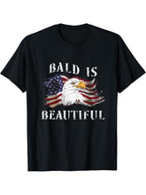 Bald Is Beautiful 4th of July Independence Day Bald Eagle T-Shirt 180G 100% Cotton Printed Round Neck Short-Sleeve T-Shirt, Gifts for Men Dad Husband Grandpa, S-XXXL, Black
