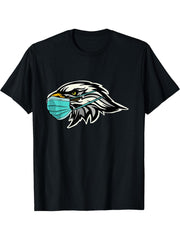 Patriotic Eagle with facemask American Bald Eagle T-Shirt 180G 100% Cotton Printed Round Neck Short-Sleeve T-Shirt, Gifts for Men Dad Husband Grandpa, S-XXXL, Black