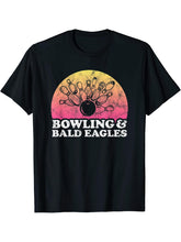 Bowling and Bald Eagles or Bald Eagle T-Shirt 180G 100% Cotton Printed Round Neck Short-Sleeve T-Shirt, Gifts for Men Dad Husband Grandpa, S-XXXL, Black