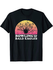 Bowling and Bald Eagles or Bald Eagle T-Shirt 180G 100% Cotton Printed Round Neck Short-Sleeve T-Shirt, Gifts for Men Dad Husband Grandpa, S-XXXL, Black