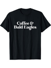 Coffee and Bald Eagles or Bald Eagle for Men or Women T-Shirt 180G 100% Cotton Printed Round Neck Short-Sleeve T-Shirt, Gifts for Men Dad Husband Grandpa, S-XXXL, Black