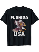 Retro Distressed Florida USA Bald Eagle Gift T-Shirt 180G 100% Cotton Printed Round Neck Short-Sleeve T-Shirt, Gifts for Men Dad Husband Grandpa, S-XXXL, Black