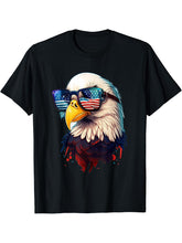 Southern American Bald Eagle Wearing USA flag sunglasses Art T-Shirt 180G 100% Cotton Printed Round Neck Short-Sleeve T-Shirt, Gifts for Men Dad Husband Grandpa, S-XXXL, Black