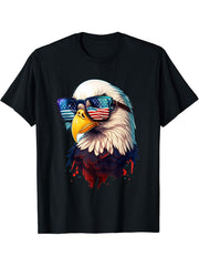 Southern American Bald Eagle Wearing USA flag sunglasses Art T-Shirt 180G 100% Cotton Printed Round Neck Short-Sleeve T-Shirt, Gifts for Men Dad Husband Grandpa, S-XXXL, Black