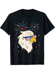 4th of July Memorial Day Holiday Patriotic Cool Bald Eagle T-Shirt 180G 100% Cotton Printed Round Neck Short-Sleeve T-Shirt, Gifts for Men Dad Husband Grandpa, S-XXXL, Black