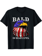 Bald is beautiful Bald Eagle American USA Flag 4th of July T-Shirt 180G 100% Cotton Printed Round Neck Short-Sleeve T-Shirt, Gifts for Men Dad Husband Grandpa, S-XXXL, Black