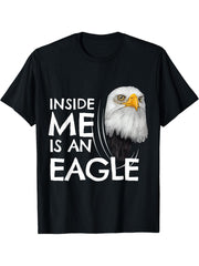 Eagle Inside Me Clothes Funny Boy Girl Gift Bald Eagle T-Shirt 180G 100% Cotton Printed Round Neck Short-Sleeve T-Shirt, Gifts for Men Dad Husband Grandpa, S-XXXL, Black