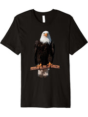 American bald eagle on tree design graphic forest animal Premium T-Shirt 180G 100% Cotton Printed Round Neck Short-Sleeve T-Shirt, Gifts for Men Dad Husband Grandpa, S-XXXL, Black