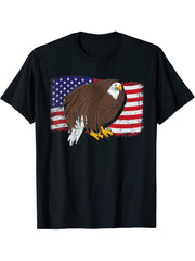 Proud Patriotic American Bald Eagle USA Flag Pride Eagle T-Shirt 180G 100% Cotton Printed Round Neck Short-Sleeve T-Shirt, Gifts for Men Dad Husband Grandpa, S-XXXL, Black