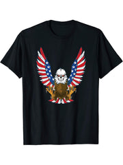 Patriotic American Flag Bald Eagle With Skull Men Women T-Shirt 180G 100% Cotton Printed Round Neck Short-Sleeve T-Shirt, Gifts for Men Dad Husband Grandpa, S-XXXL, Black
