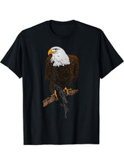 Eagle imprint american animal bald eagle patriotic bird art T-Shirt 180G 100% Cotton Printed Round Neck Short-Sleeve T-Shirt, Gifts for Men Dad Husband Grandpa, S-XXXL, Black