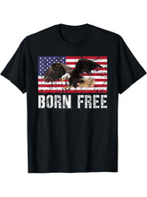 Vintage Born Free Bald Eagle on American Flag T-Shirt 180G 100% Cotton Printed Round Neck Short-Sleeve T-Shirt, Gifts for Men Dad Husband Grandpa, S-XXXL, Black