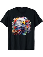 Patriotic American Bald Eagle Portrait Abstract Nature Art T-Shirt 180G 100% Cotton Printed Round Neck Short-Sleeve T-Shirt, Gifts for Men Dad Husband Grandpa, S-XXXL, Black