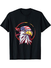 4th Of July American Flag Bald Eagle USA Merica Gift T-Shirt 180G 100% Cotton Printed Round Neck Short-Sleeve T-Shirt, Gifts for Men Dad Husband Grandpa, S-XXXL, Black