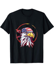 4th Of July American Flag Bald Eagle USA Merica Gift T-Shirt 180G 100% Cotton Printed Round Neck Short-Sleeve T-Shirt, Gifts for Men Dad Husband Grandpa, S-XXXL, Black