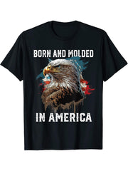 Born and Molded in America American Bald Eagle Patriotism T-Shirt 180G 100% Cotton Printed Round Neck Short-Sleeve T-Shirt, Gifts for Men Dad Husband Grandpa, S-XXXL, Black