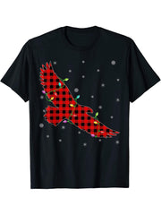 Buffalo Plaid Family Matching Bald Eagle Christmas Pajama T-Shirt 180G 100% Cotton Printed Round Neck Short-Sleeve T-Shirt, Gifts for Men Dad Husband Grandpa, S-XXXL, Black