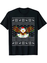 Santa Hat Bald Eagle Xmas Lighting Ugly Bald Eagle Christmas T-Shirt 180G 100% Cotton Printed Round Neck Short-Sleeve T-Shirt, Gifts for Men Dad Husband Grandpa, S-XXXL, Black
