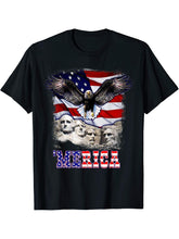 Merica 4th Of July American Flag Mount Rushmore Bald Eagle T-Shirt 180G 100% Cotton Printed Round Neck Short-Sleeve T-Shirt, Gifts for Men Dad Husband Grandpa, S-XXXL, Black