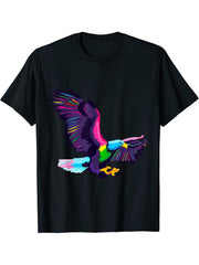 Colorful artistic style bald eagle, bright colorful eagle T-Shirt 180G 100% Cotton Printed Round Neck Short-Sleeve T-Shirt, Gifts for Men Dad Husband Grandpa, S-XXXL, Black