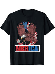 Merica Bald Eagle Bandana 4th of July for American Patriots T-Shirt 180G 100% Cotton Printed Round Neck Short-Sleeve T-Shirt, Gifts for Men Dad Husband Grandpa, S-XXXL, Black