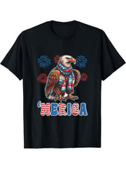 Merica Bald Eagle July 4th T-Shirt 180G 100% Cotton Printed Round Neck Short-Sleeve T-Shirt, Gifts for Men Dad Husband Grandpa, S-XXXL, Black