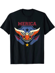US Flag Pride Merica Freedom Patriotic American Bald Eagle T-Shirt 180G 100% Cotton Printed Round Neck Short-Sleeve T-Shirt, Gifts for Men Dad Husband Grandpa, S-XXXL, Black