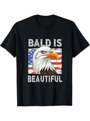 Bald Eagle Bald Is Beautiful T-Shirt 180G 100% Cotton Printed Round Neck Short-Sleeve T-Shirt, Gifts for Men Dad Husband Grandpa, S-XXXL, Black