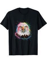 Bald Eagle Men Woman Colorful Watercolor Bald Eagle T-Shirt 180G 100% Cotton Printed Round Neck Short-Sleeve T-Shirt, Gifts for Men Dad Husband Grandpa, S-XXXL, Black