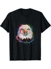 Bald Eagle Men Woman Colorful Watercolor Bald Eagle T-Shirt 180G 100% Cotton Printed Round Neck Short-Sleeve T-Shirt, Gifts for Men Dad Husband Grandpa, S-XXXL, Black