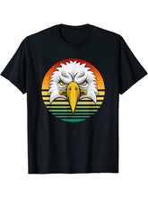 Bald Eagle Retro Sunset Background T-Shirt 180G 100% Cotton Printed Round Neck Short-Sleeve T-Shirt, Gifts for Men Dad Husband Grandpa, S-XXXL, Black