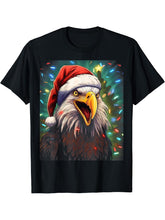 Xmas Bald Eagle Tangled Christmas Lights T-Shirt 180G 100% Cotton Printed Round Neck Short-Sleeve T-Shirt, Gifts for Men Dad Husband Grandpa, S-XXXL, Black