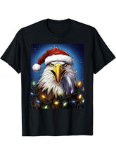 Xmas Bald Eagle Tangled Christmas Lights T-Shirt 180G 100% Cotton Printed Round Neck Short-Sleeve T-Shirt, Gifts for Men Dad Husband Grandpa, S-XXXL, Black