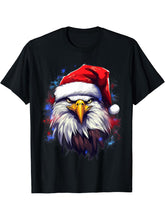 Xmas Bald Eagle Tangled Christmas Lights T-Shirt 180G 100% Cotton Printed Round Neck Short-Sleeve T-Shirt, Gifts for Men Dad Husband Grandpa, S-XXXL, Black