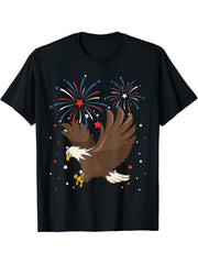 4th of July Memorial Day Holiday Patriotic Flying Bald Eagle T-Shirt 180G 100% Cotton Printed Round Neck Short-Sleeve T-Shirt, Gifts for Men Dad Husband Grandpa, S-XXXL, Black