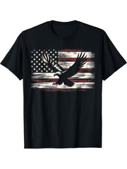 Bald Eagle 4th of July Christmas American T-Shirt 180G 100% Cotton Printed Round Neck Short-Sleeve T-Shirt, Gifts for Men Dad Husband Grandpa, S-XXXL, Black