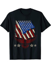 Patriotic American Bald Eagle Freedom US Flag Pride Eagle T-Shirt 180G 100% Cotton Printed Round Neck Short-Sleeve T-Shirt, Gifts for Men Dad Husband Grandpa, S-XXXL, Black