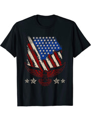 Patriotic American Bald Eagle Freedom US Flag Pride Eagle T-Shirt 180G 100% Cotton Printed Round Neck Short-Sleeve T-Shirt, Gifts for Men Dad Husband Grandpa, S-XXXL, Black