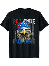 Red White Bald Eagle American Flag Bald Eagle 4th of July T-Shirt 180G 100% Cotton Printed Round Neck Short-Sleeve T-Shirt, Gifts for Men Dad Husband Grandpa, S-XXXL, Black